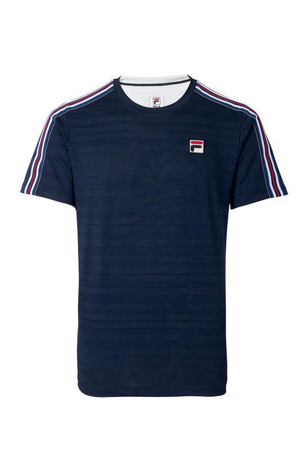 Top De Cuello Redondo Fila Hombre Azul Marino / Blancas / Rojas - Heritage Tennis Striped - España 8